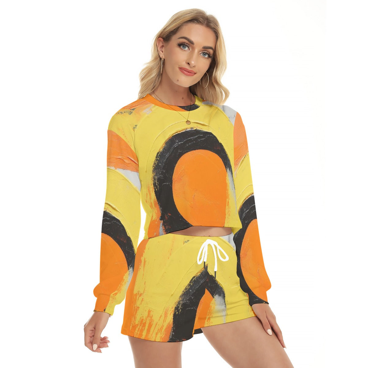 All-Over Print Women's Short Sweatshirt And Pants Suit