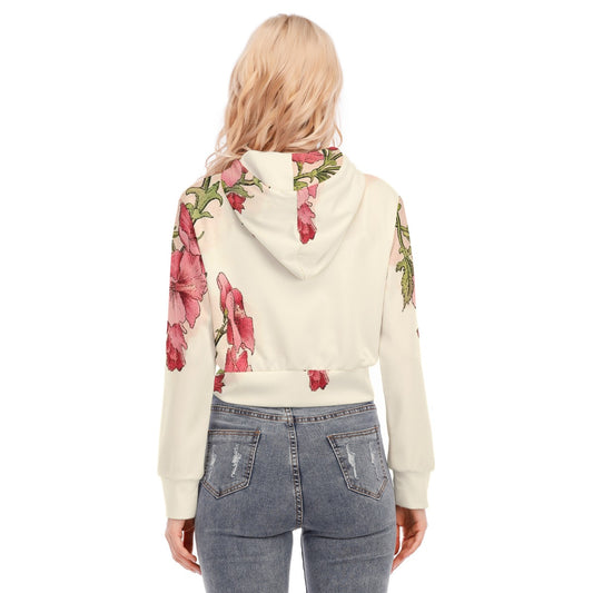 All-Over Print Women's Crop Top Hoodie With Zipper Closure