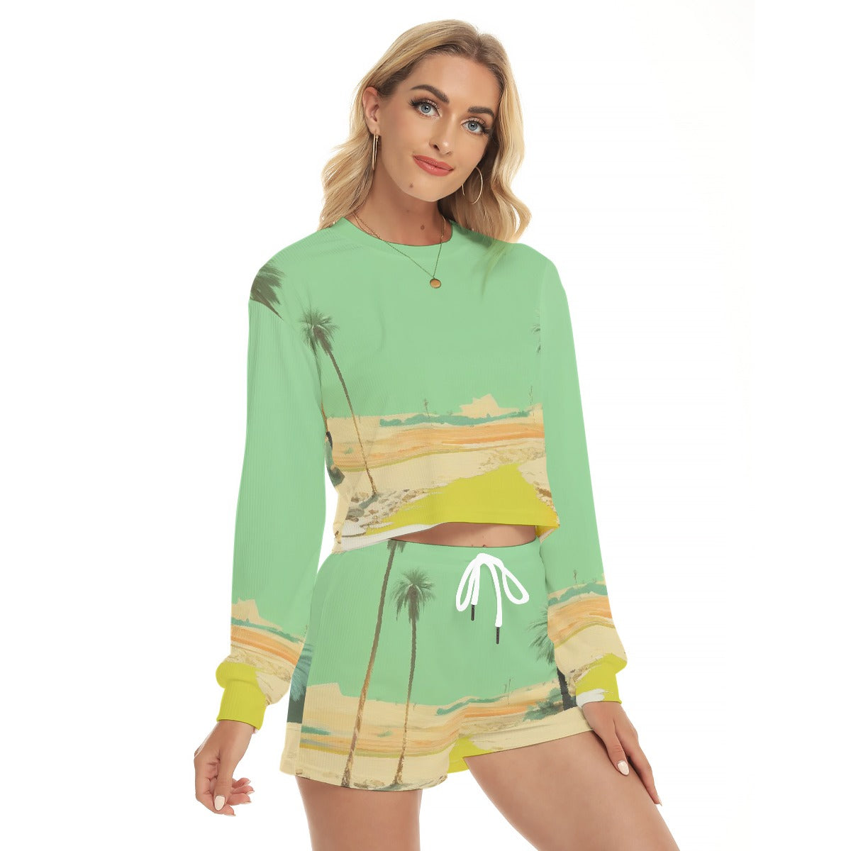 All-Over Print Women's Short Sweatshirt And Pants Suit