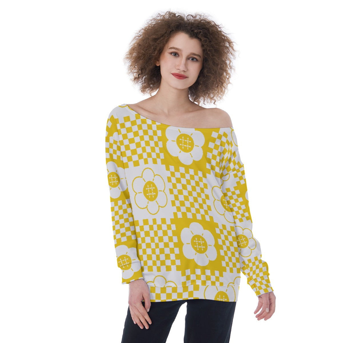 All-Over Print Oversized Women's Off-Shoulder Sweatshirt