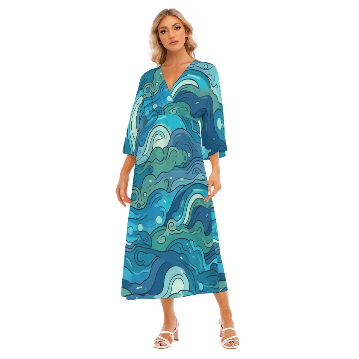 All-Over Print Women's Mid-Sleeve Long Dress