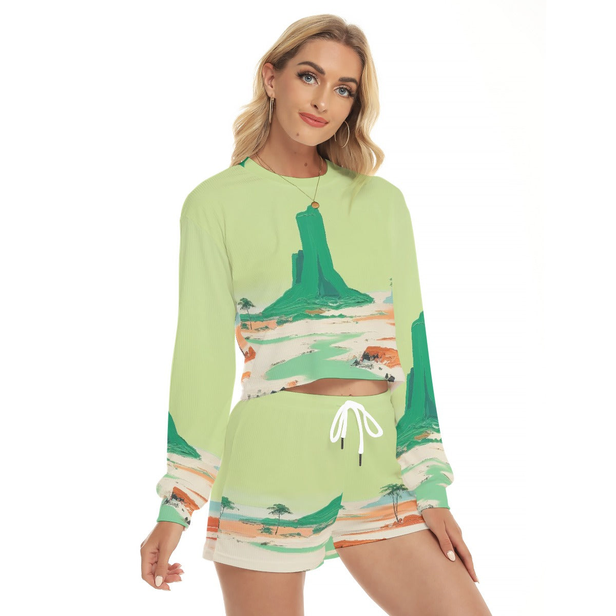 All-Over Print Women's Short Sweatshirt And Pants Suit
