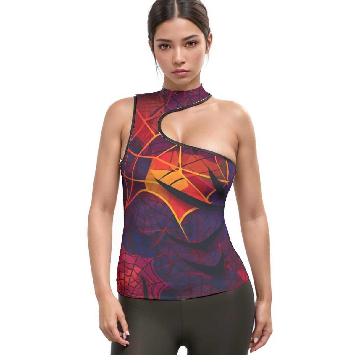 All-Over Print Women's Halter Sleeveless Asymmetrical Tank Top