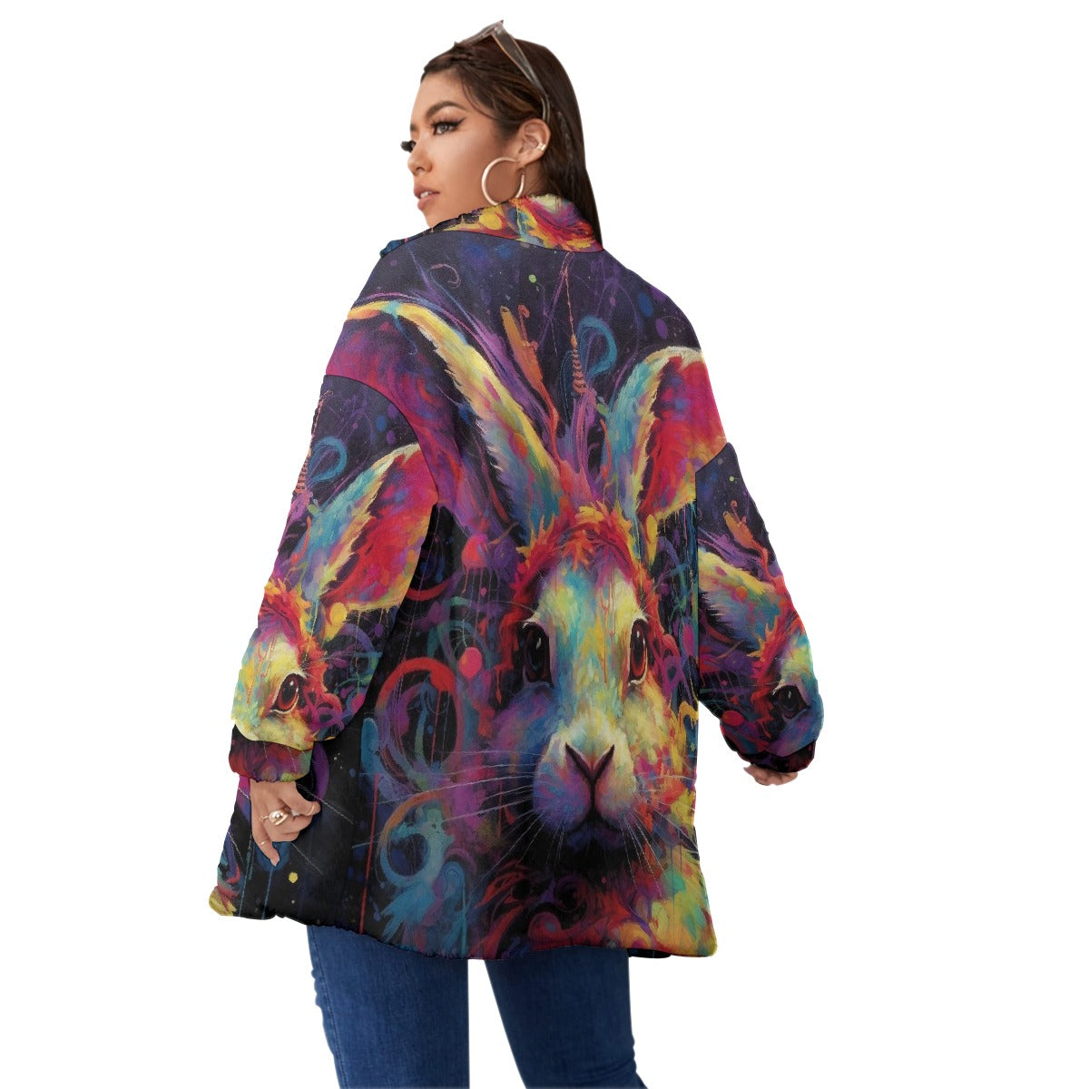 All-Over Print Unisex Borg Fleece Stand-up Collar Coat With Zipper Closure(Plus Size)