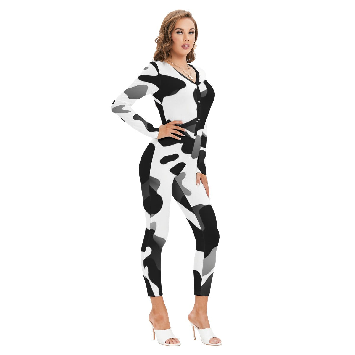 All-Over Print Women's Plunging Neck Jumpsuit