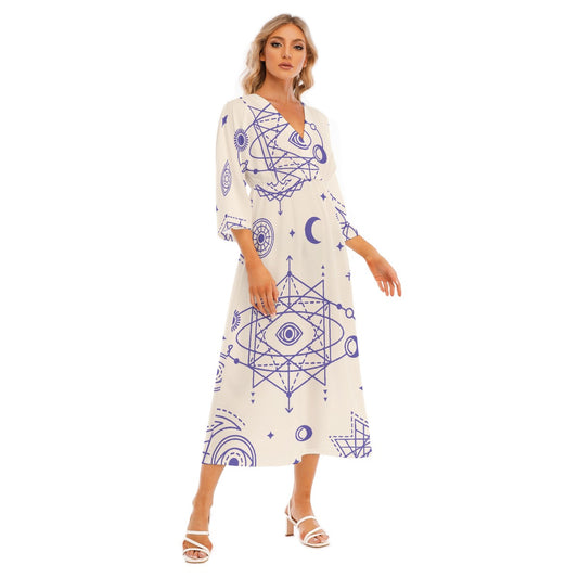All-Over Print Women's Mid-Sleeve Long Dress