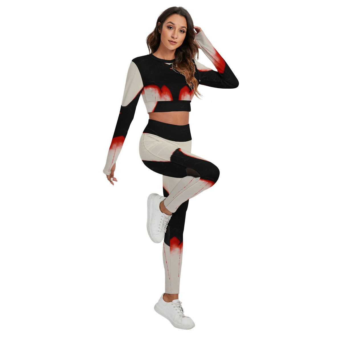 All-Over Print Women's Sport Set With Backless Top And Leggings