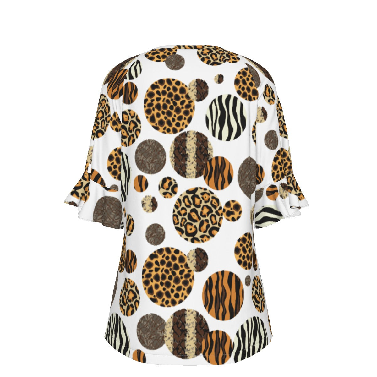 All-Over Print V-neck Women's T-shirt With Bell Sleeve