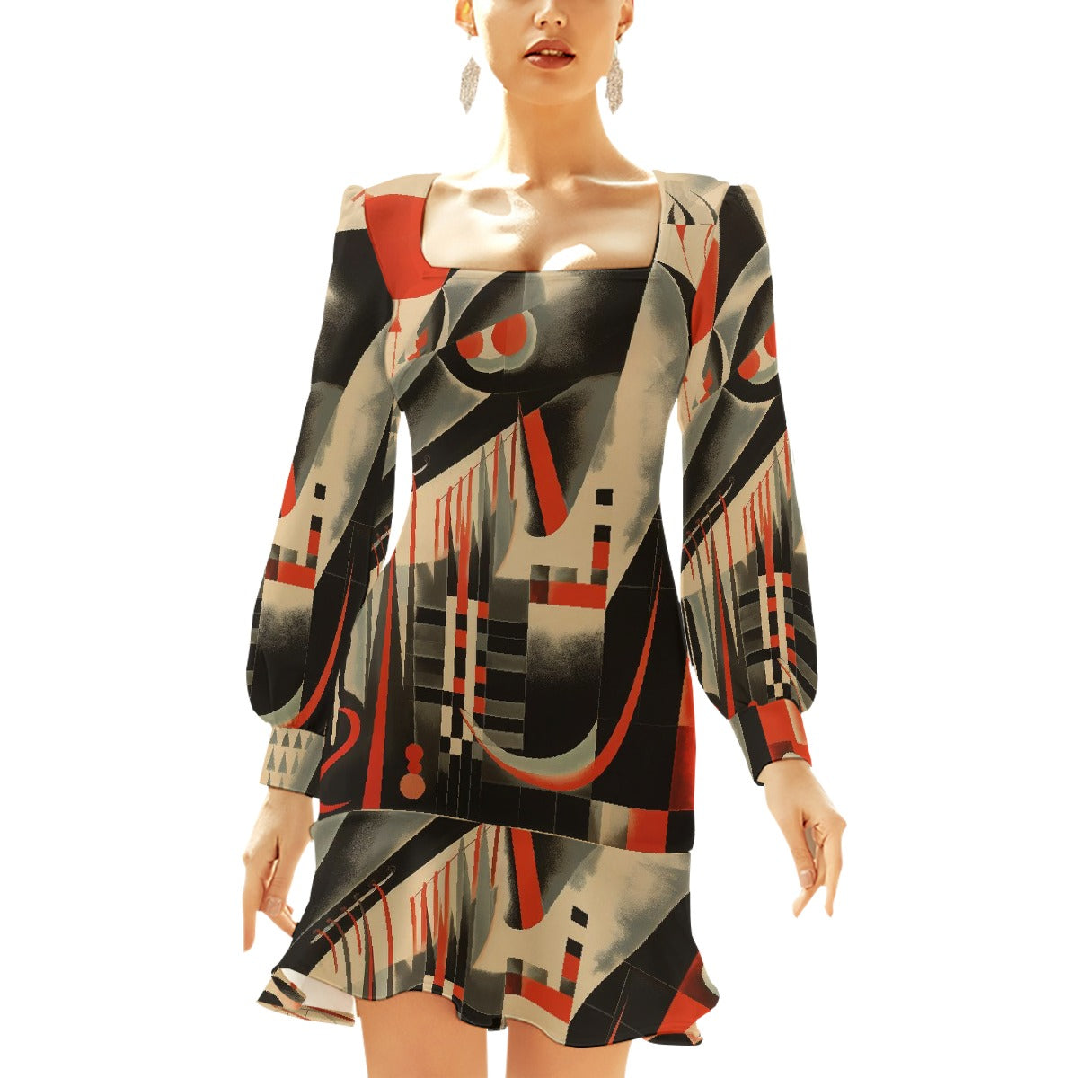 All-Over Print Women's Ruffle Hem Skinny Dress