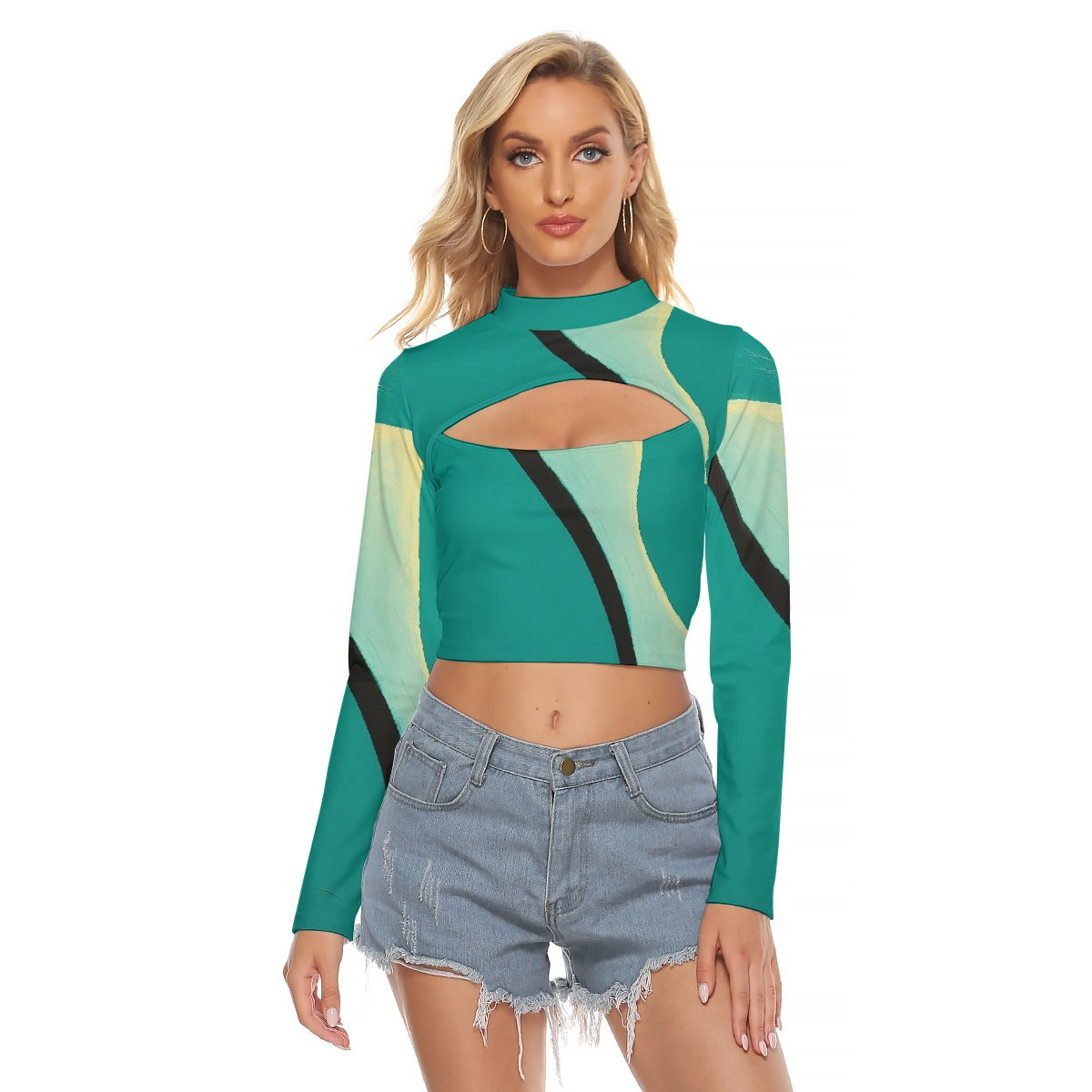 All-Over Print Women's Hollow Chest Keyhole Tight Crop Top