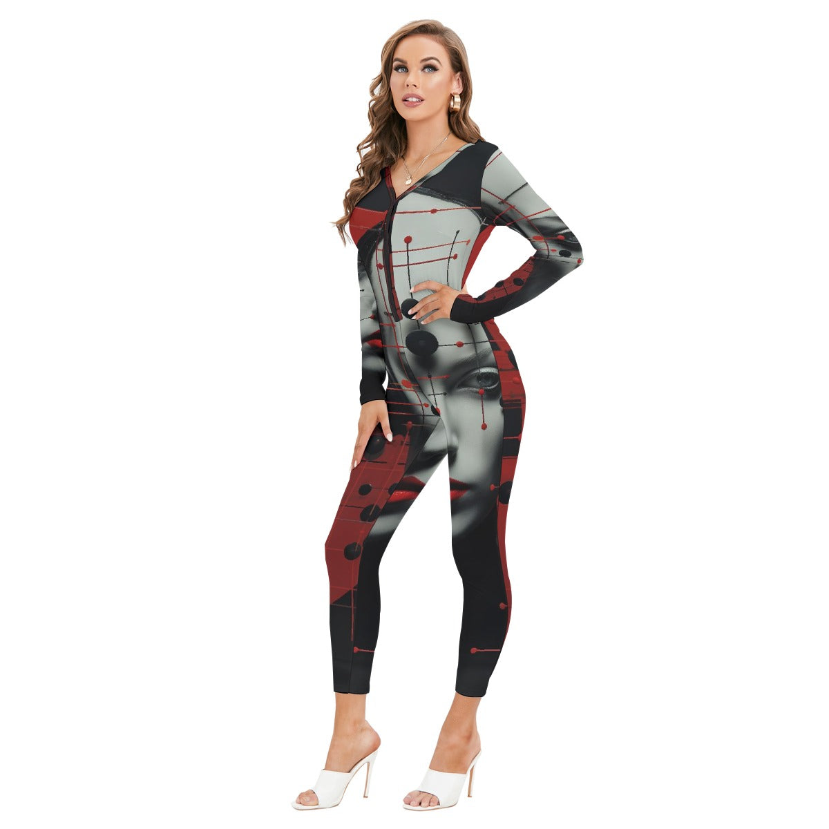 All-Over Print Women's Plunging Neck Jumpsuit