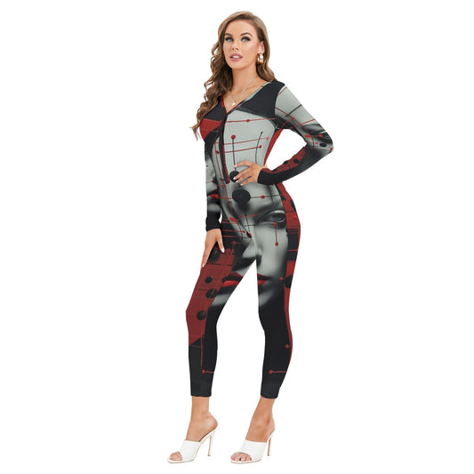 All-Over Print Women's Plunging Neck Jumpsuit