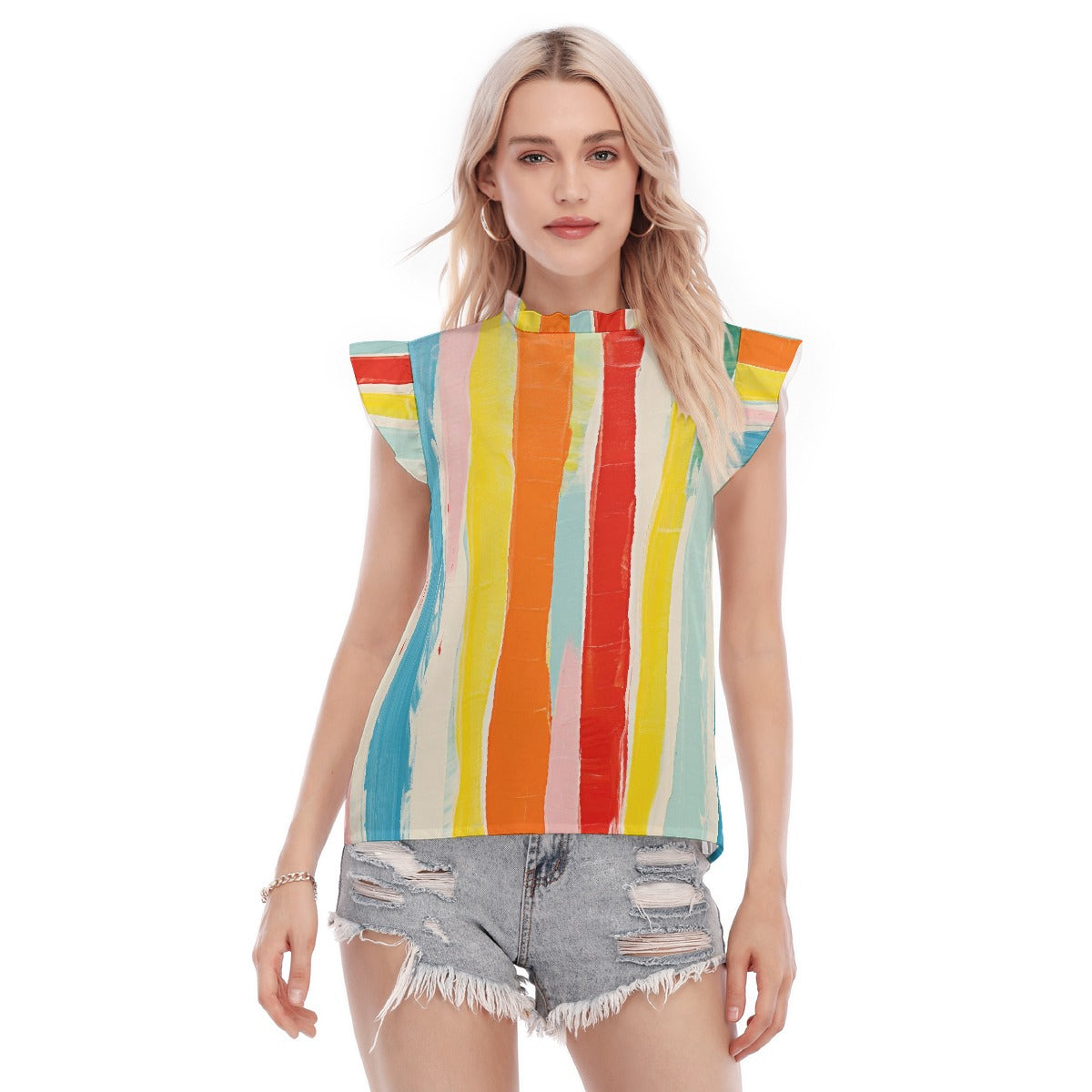 All-Over Print Women's Blouse With Ruffle Collar And Sleeve