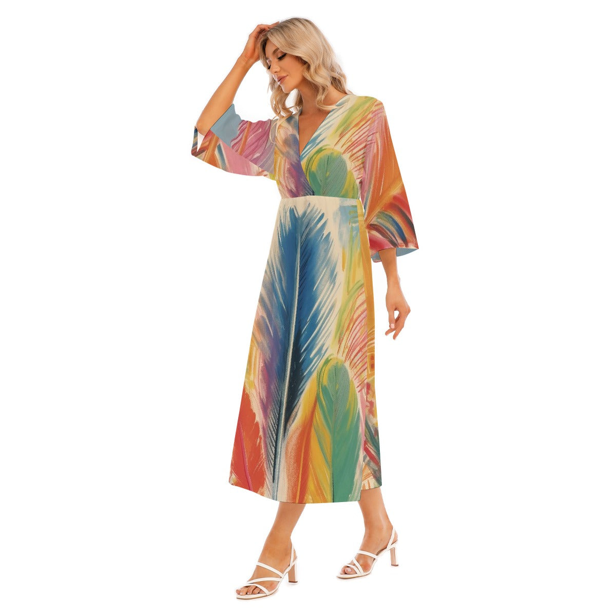 All-Over Print Women's Mid-Sleeve Long Dress