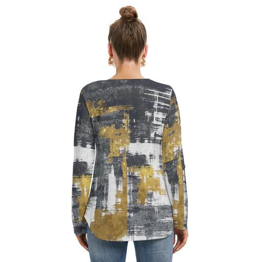 All-Over Print Women's Long Sleeve Neckline Tie Sweatshirt