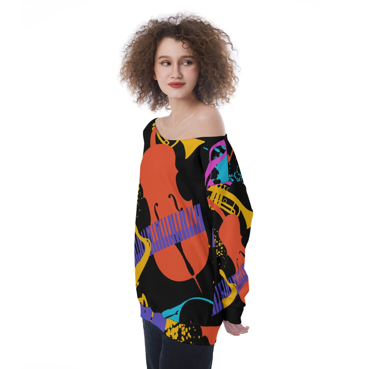 All-Over Print Oversized Women's Off-Shoulder Sweatshirt