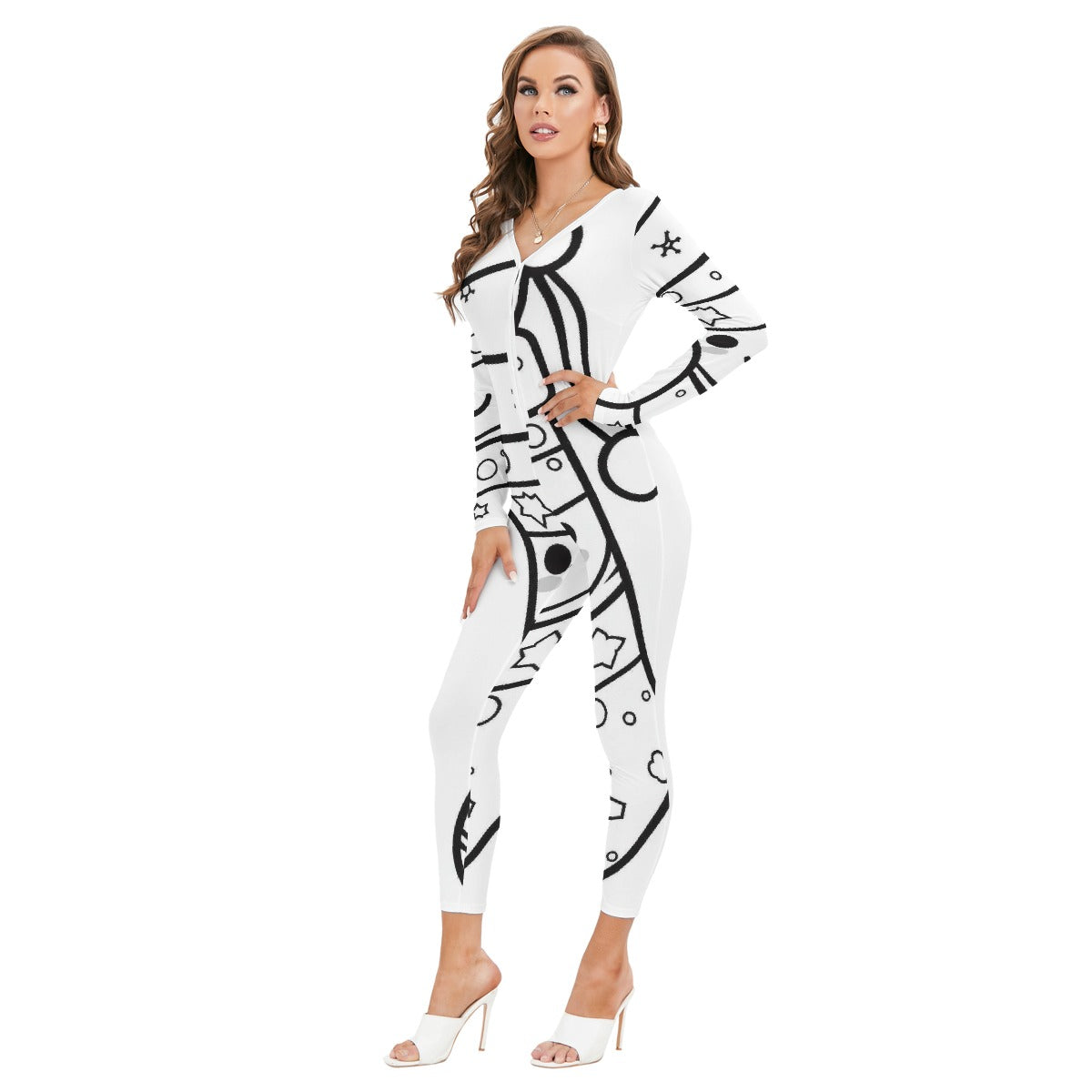 All-Over Print Women's Plunging Neck Jumpsuit