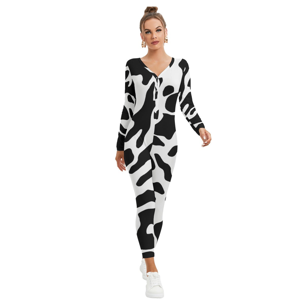 All-Over Print Women's Plunging Neck Jumpsuit