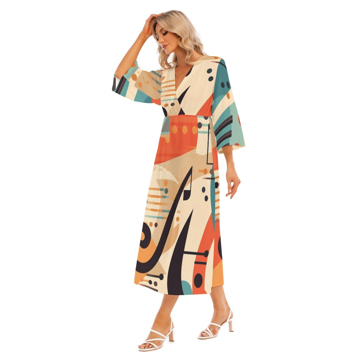 All-Over Print Women's Mid-Sleeve Long Dress