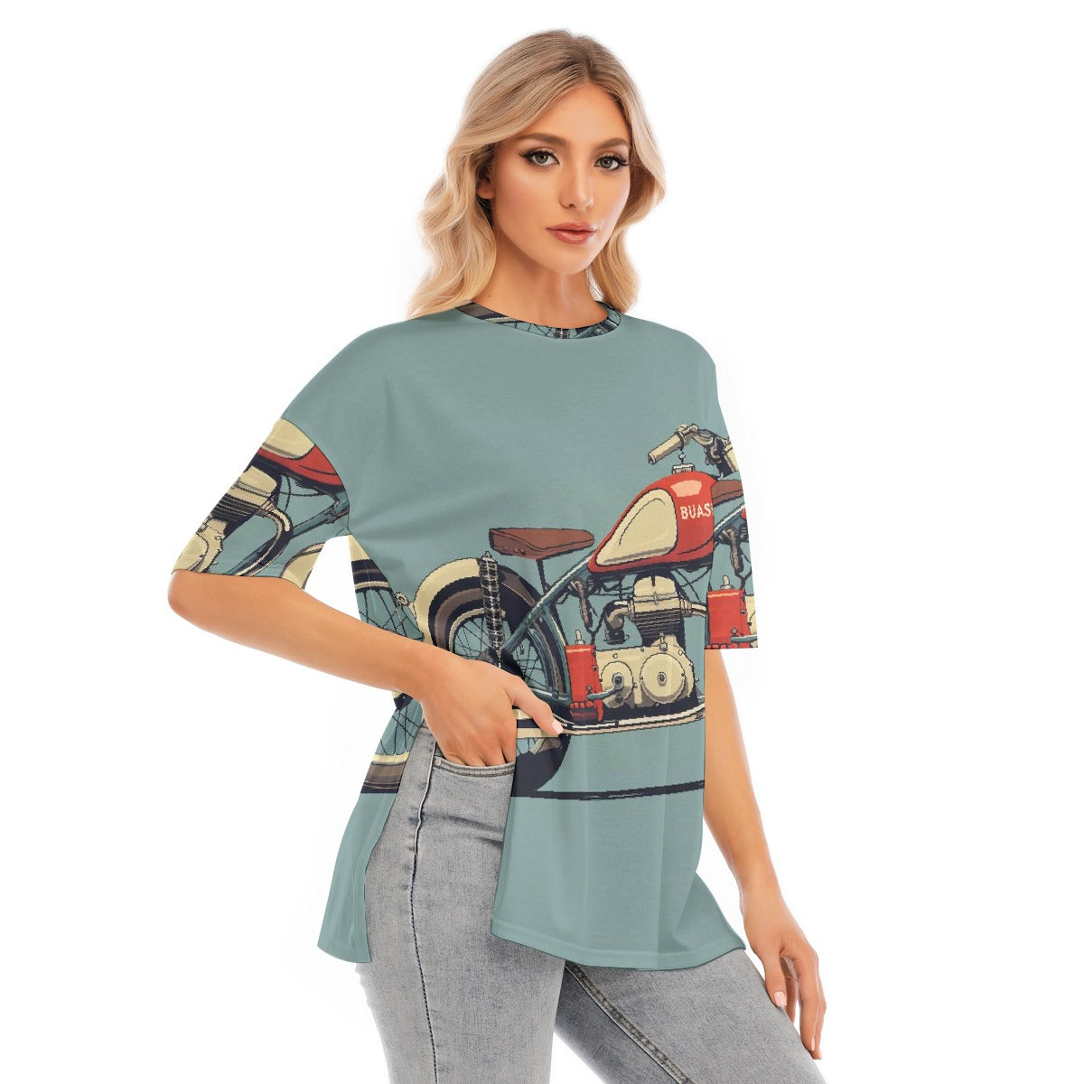 All-Over Print Women's Short Sleeves T-shirt With Hem Split