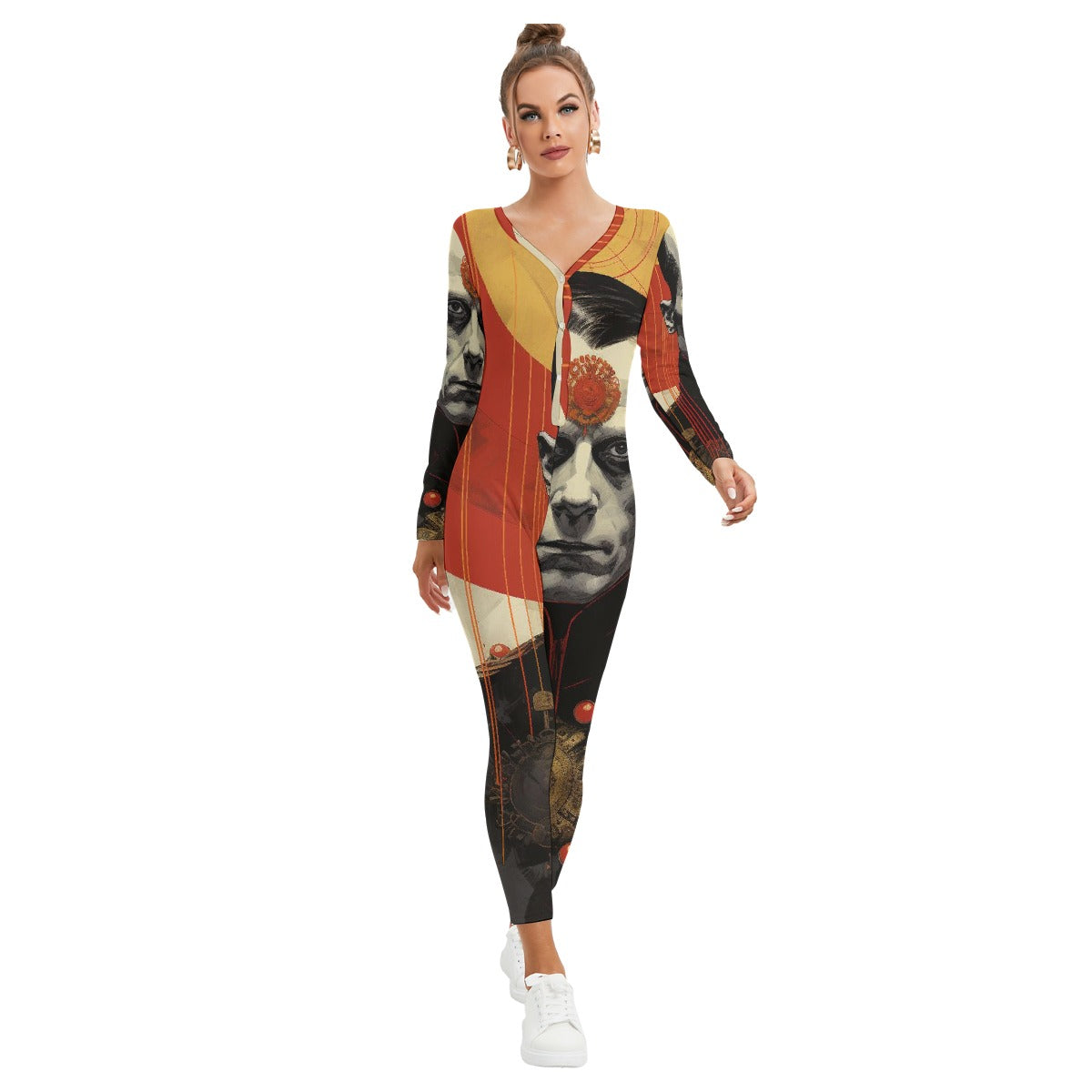 All-Over Print Women's Plunging Neck Jumpsuit