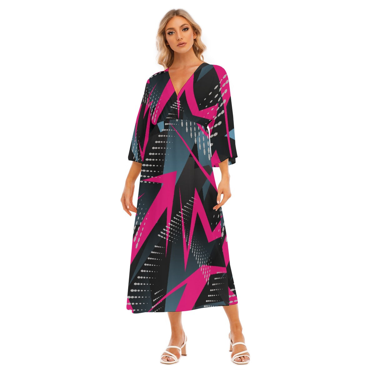 All-Over Print Women's Mid-Sleeve Long Dress