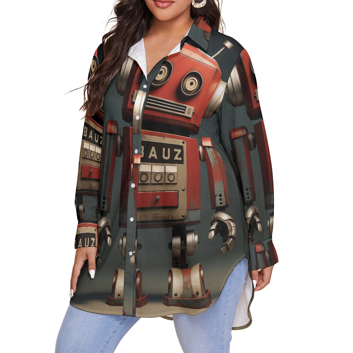 All-Over Print Women's Shirt With Long Sleeve(Plus Size)