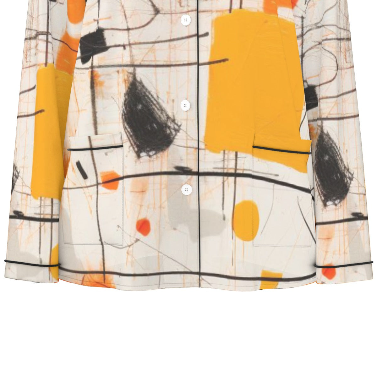 All-Over Print Women's Long Sleeve Pajama Set With Black Contrast Piping