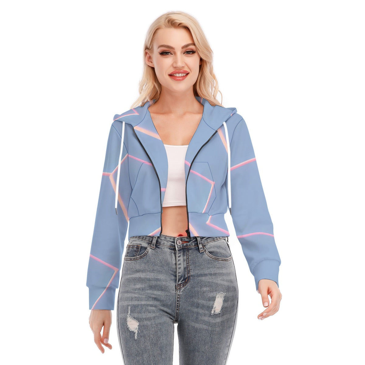 All-Over Print Women's Crop Top Hoodie With Zipper Closure