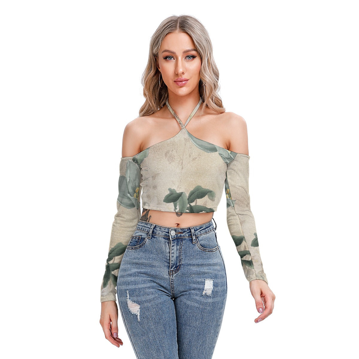 All-Over Print Women's Halter Lace-up Top