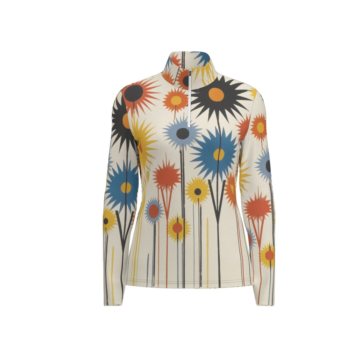 All-Over Print Women's Sports Collar Jersey With Long Sleeve