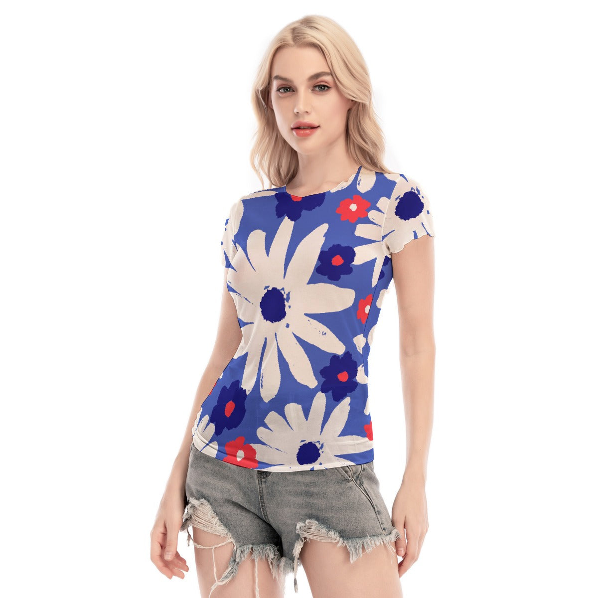All-Over Print Women's Short Sleeve Mesh Blouse