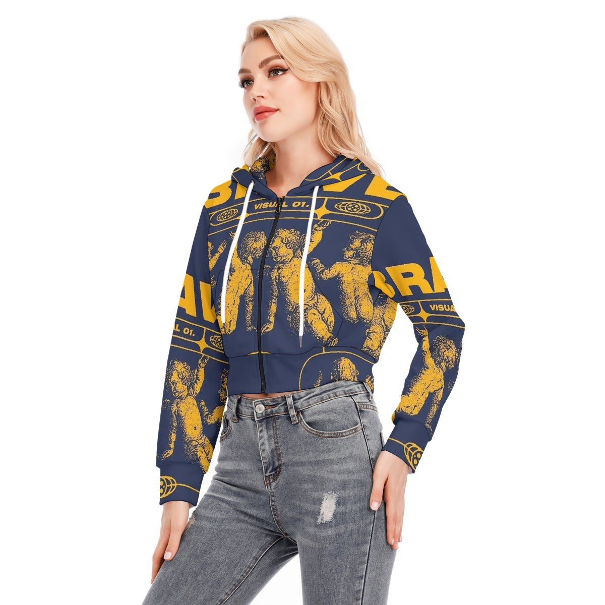 All-Over Print Women's Crop Top Hoodie With Zipper Closure