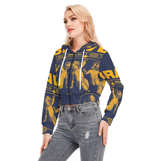 All-Over Print Women's Crop Top Hoodie With Zipper Closure