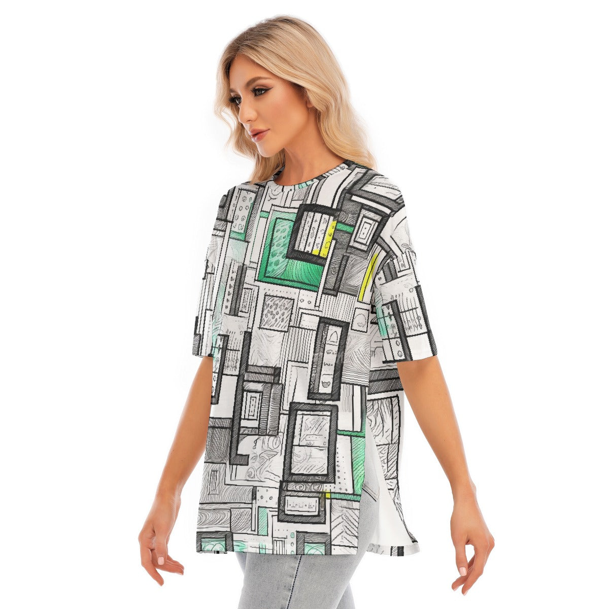 All-Over Print Women's Short Sleeves T-shirt With Hem Split