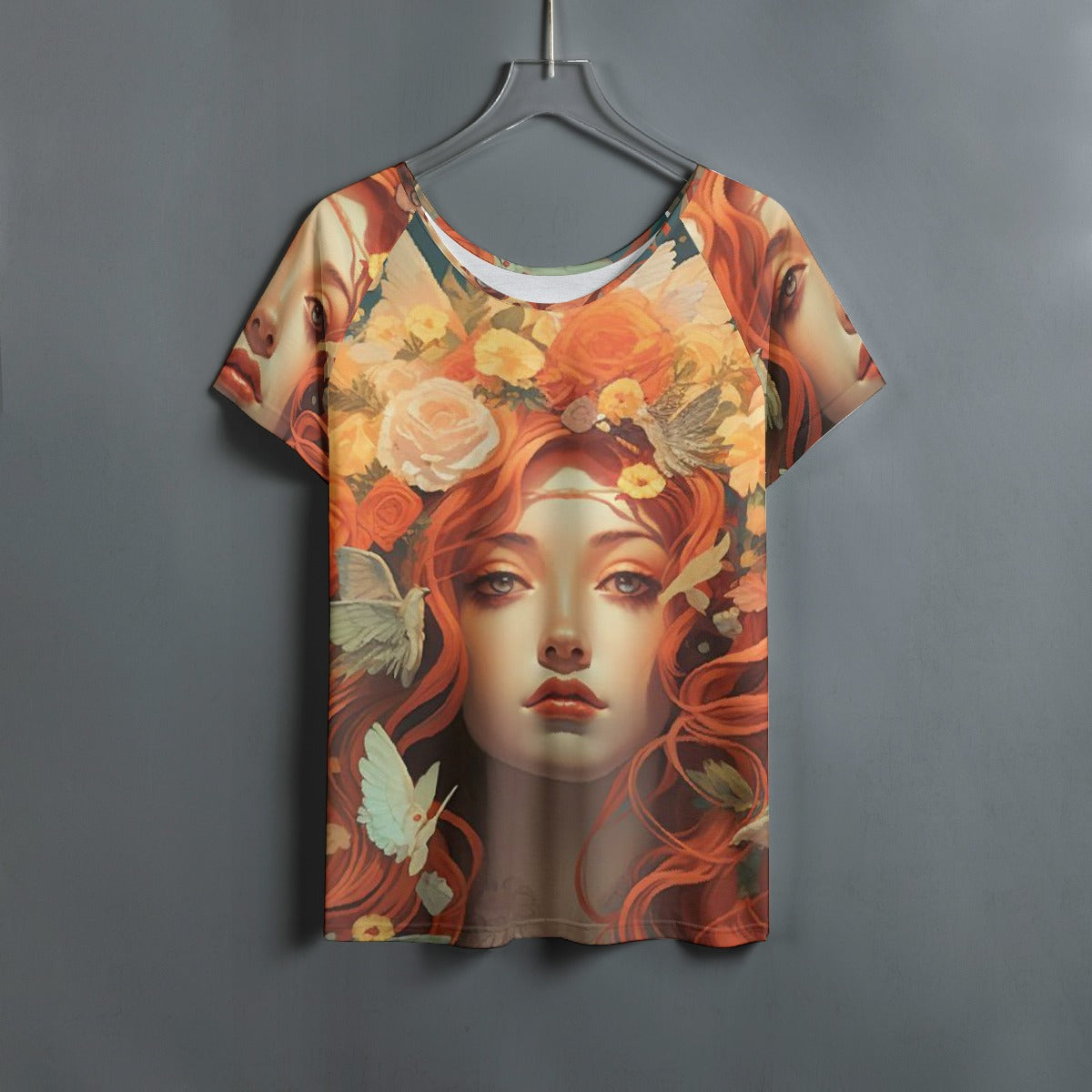 All-Over Print Women's Round Neck T-shirt With Raglan Sleeve
