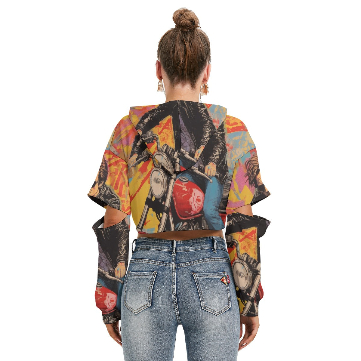 All-Over Print Women's Heavy Fleece Hoodie With Hollow Out Sleeve