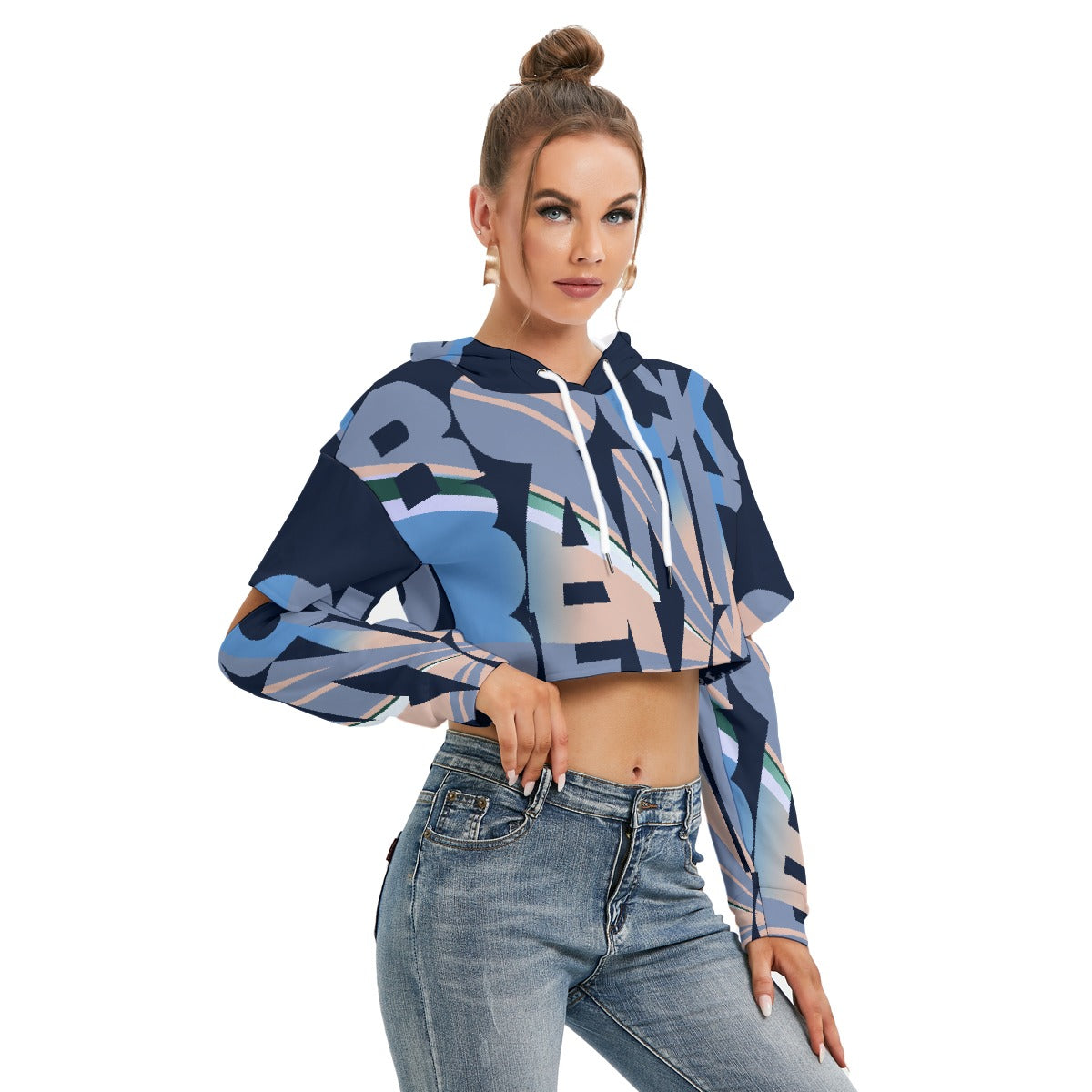 All-Over Print Women's Heavy Fleece Hoodie With Hollow Out Sleeve