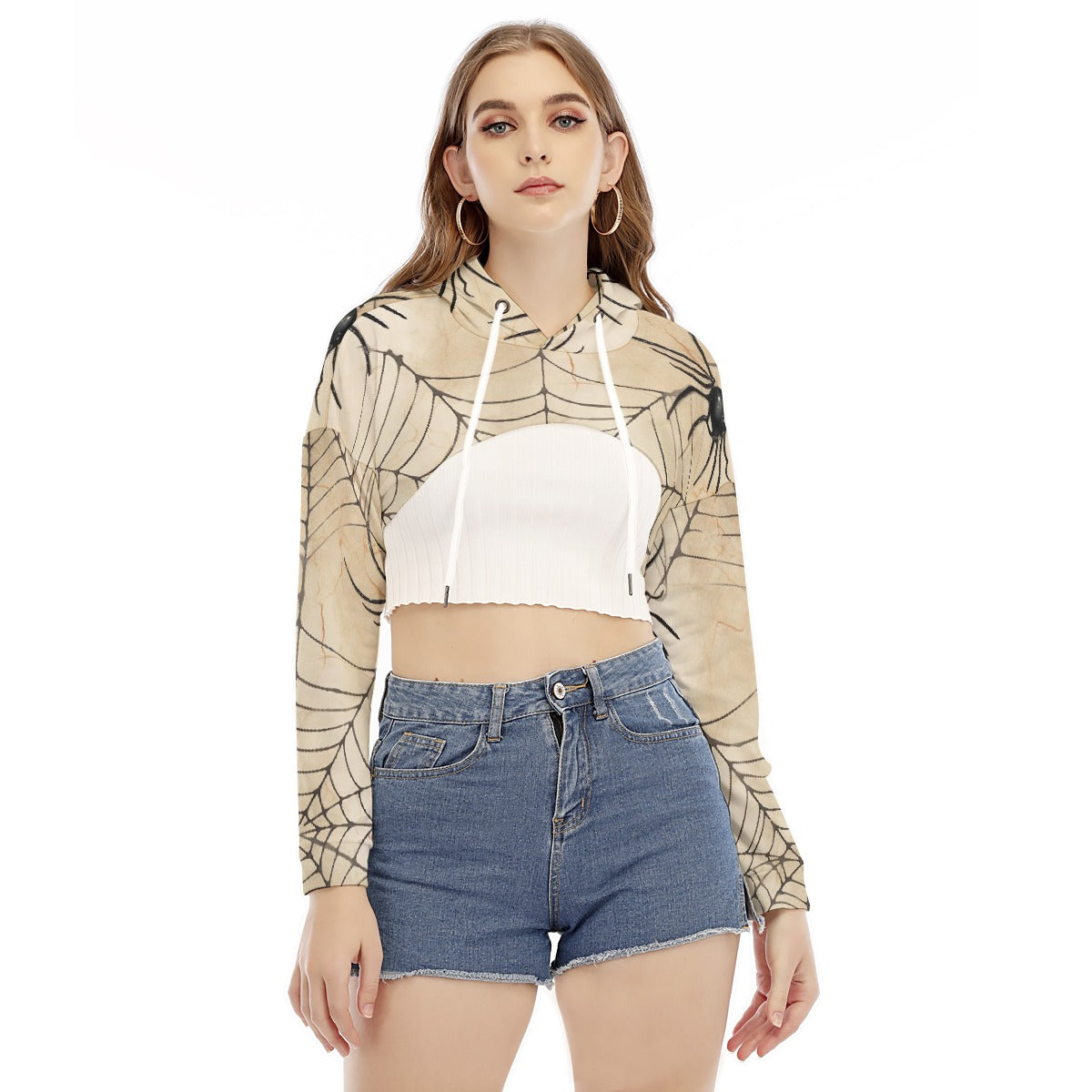 All-Over Print Women's Smock Short Hoodie With Long Sleeve