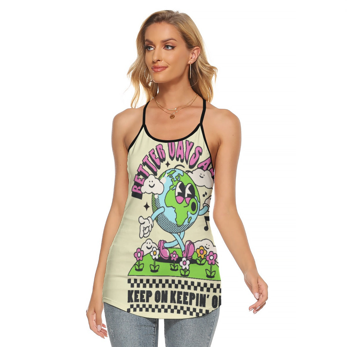 All-Over Print Women's Criss-Cross Open Back Tank Top