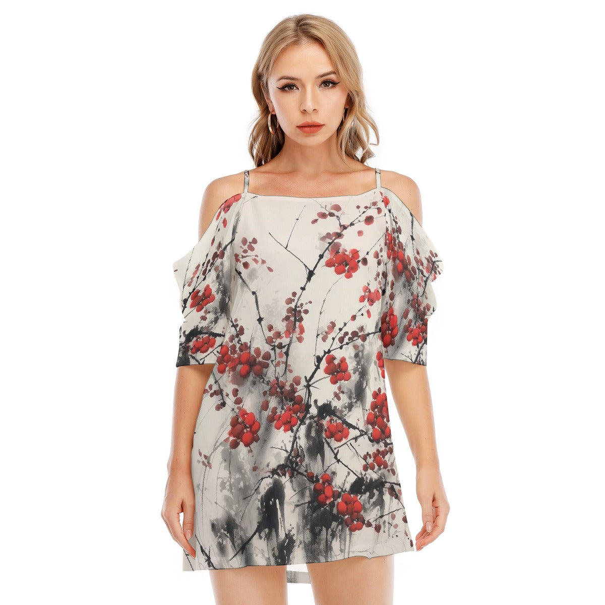 All-Over Print Women's Off-shoulder Cami Dress
