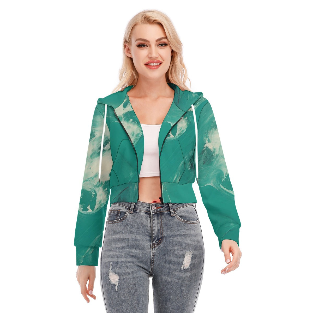 All-Over Print Women's Crop Top Hoodie With Zipper Closure