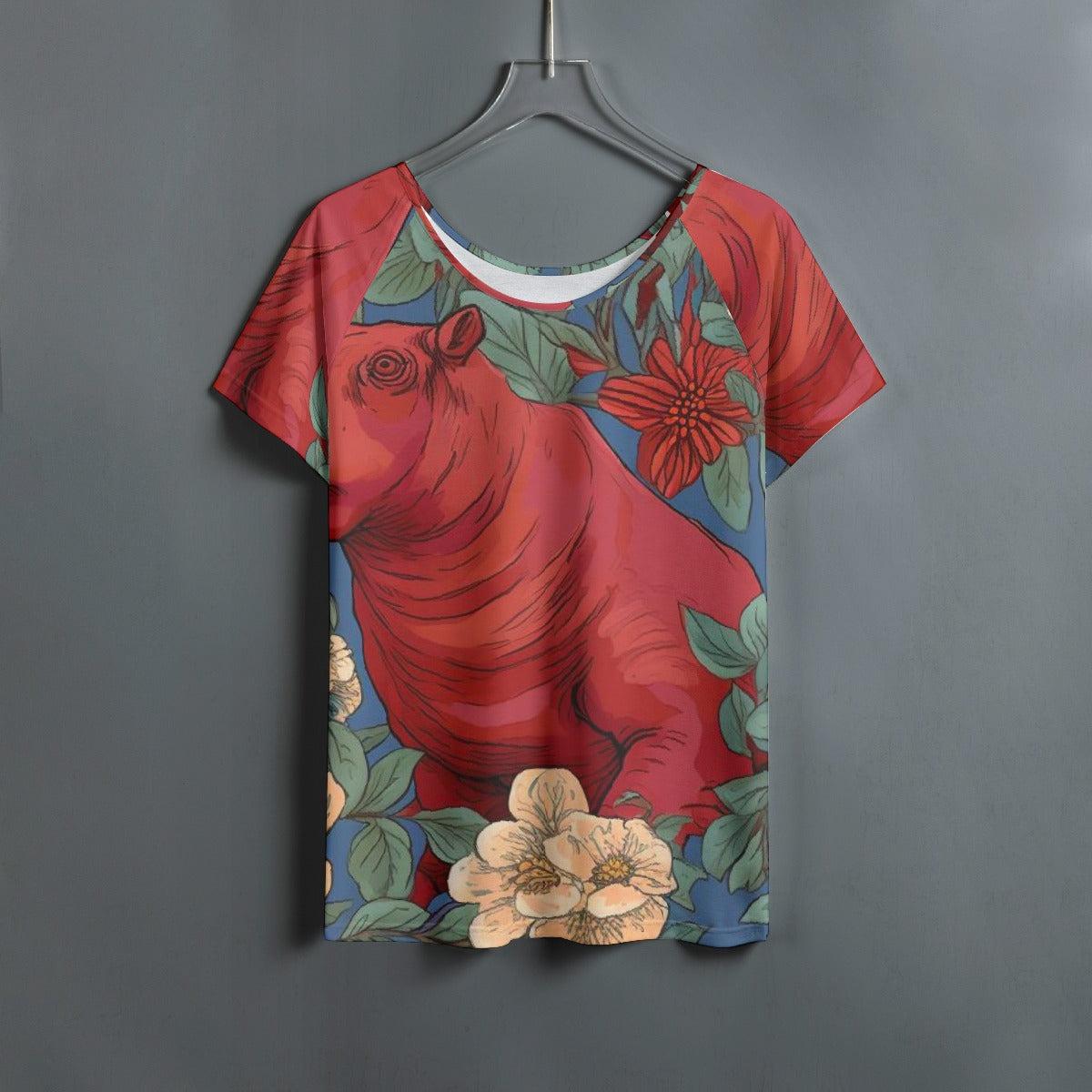All-Over Print Women's Round Neck T-shirt With Raglan Sleeve