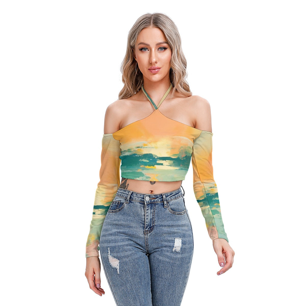 All-Over Print Women's Halter Lace-up Top