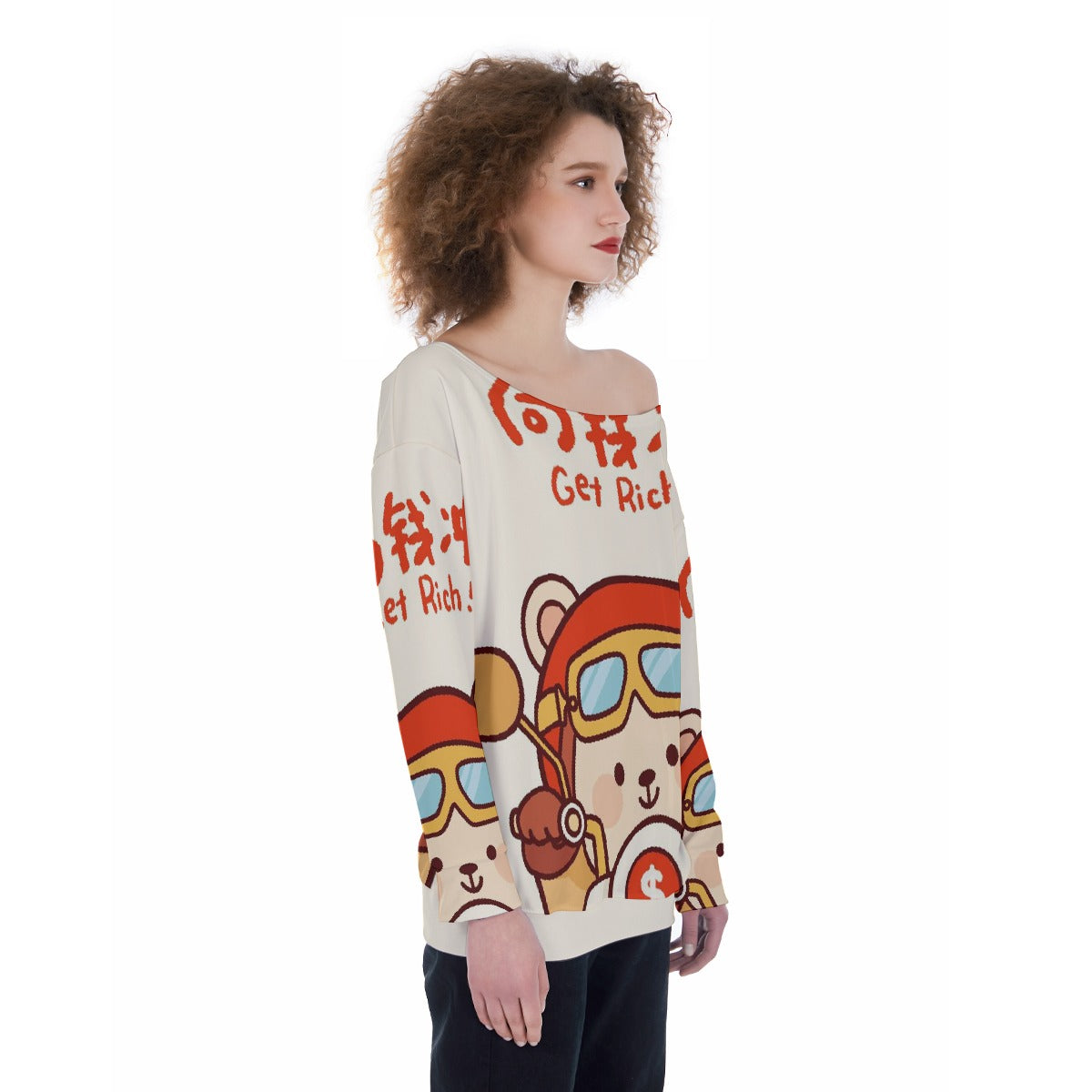 All-Over Print Oversized Women's Off-Shoulder Sweatshirt