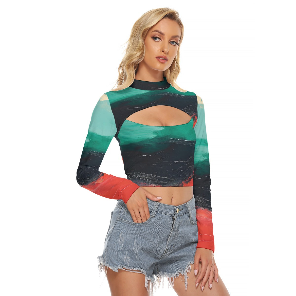 All-Over Print Women's Hollow Chest Keyhole Tight Crop Top