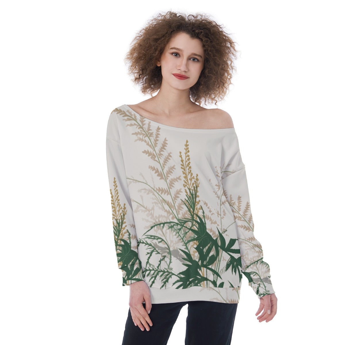 All-Over Print Oversized Women's Off-Shoulder Sweatshirt