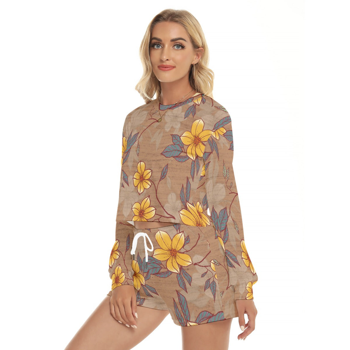 All-Over Print Women's Short Sweatshirt And Pants Suit