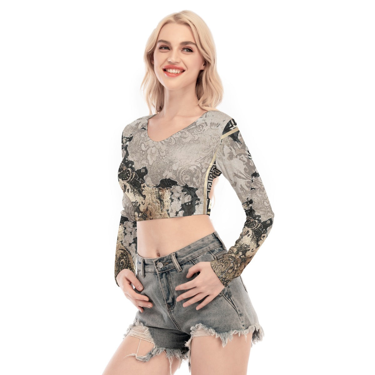 All-Over Print Women's Back Hollow T-shirt With Strap