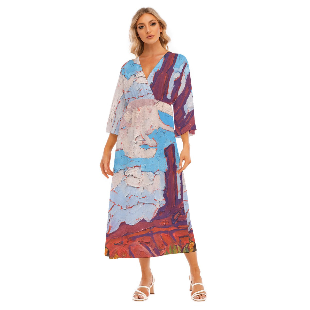 All-Over Print Women's Mid-Sleeve Long Dress